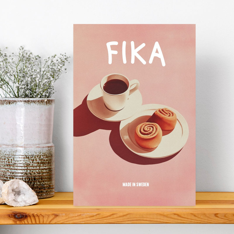 Art mural rétro Fika Coffee and Rolls, 18" H x 12" W