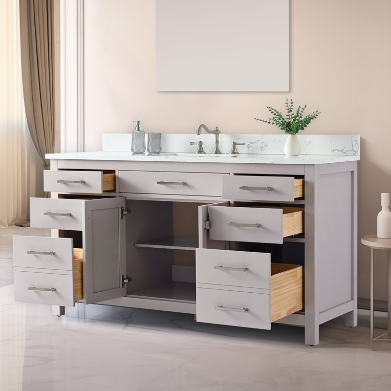 Ensemble de meuble-lavabo simple 60 po Ajhane, Taupe / nickel brossé