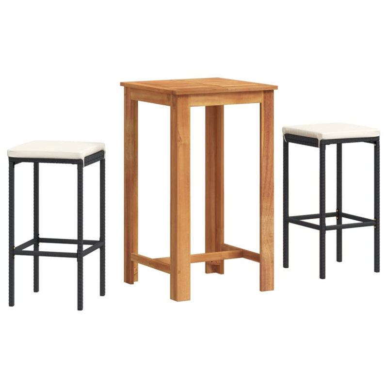 Wildon Home® 3 Piece Patio Bar Set Solid Wood Acacia And Poly Rattan, White, Black