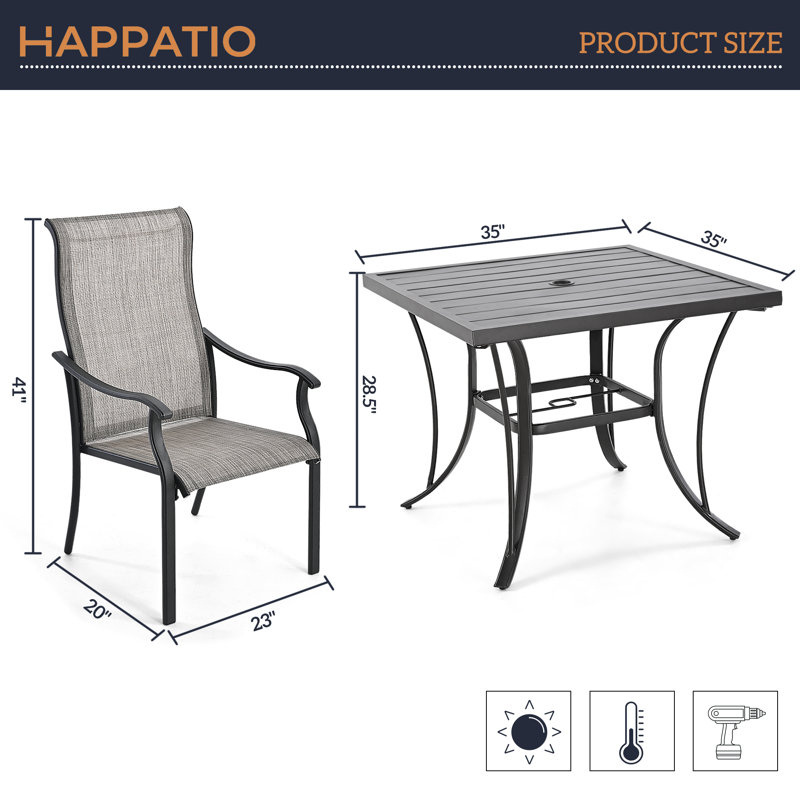  Ensemble de salle à manger personne, Gris, H 28,5 po x l 35 po x P 35 po, Ensemble de cinq pièces : table, quatre chaises