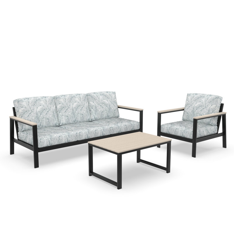Ensemble de conversation 3 pièces avec coussins Sunbrella® Ulrica, White/Grey Floral, 3 Pcs: Table, Sofa, Chair