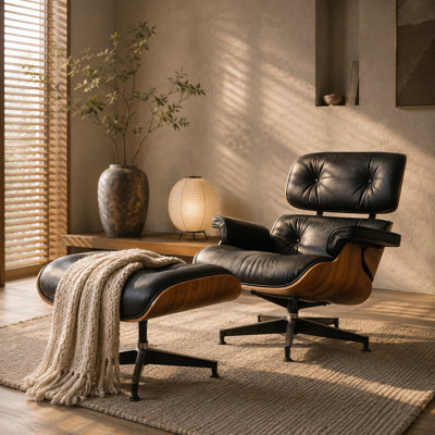 Méridienne Mid-Century avec repose-pieds, fauteuil d'appoint en cuir véritable, fauteuil inclinable ergonomique pour la chambre à coucher du salon