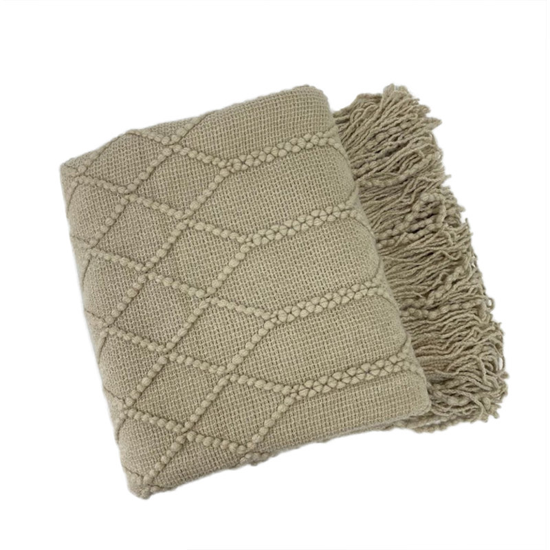 Irregular Rhombus Knitted Throw Blanket, Khaki