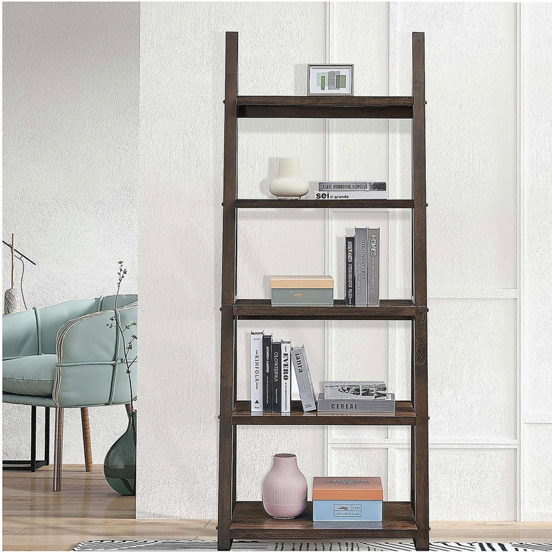 Étagères à 5 niveaux, bibliothèque, étagère de rangement, bibliothèque avec cadre en bois d'hévéa, tablette échelle pour salon, bureau, cuisine