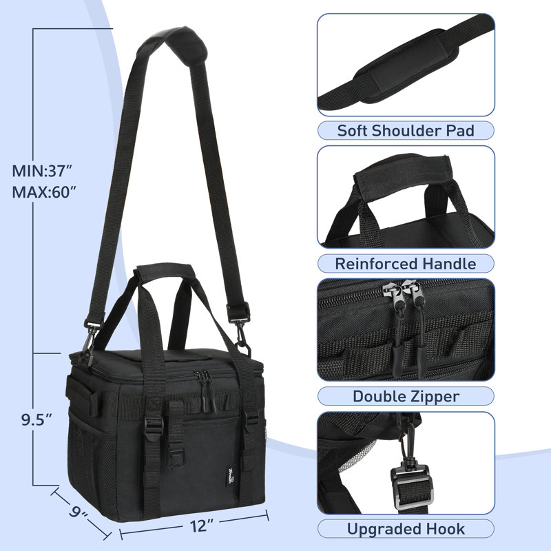 Tirrinia 24 Cans Soft-Sided Coolers with Adjustable Shoulder Strap and Bottle Opener, Black