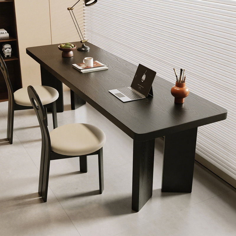 Bureau d'écriture rectangulaire en bois massif noir, H 29,53 po x l 70,87 po x P 23,62 po