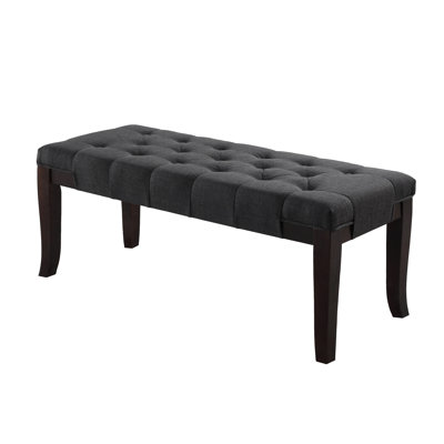 Bench In Gray, Hardwood, Contrasting Fabric Seat, 44"W X 16"D 18.08"H Gray Bench, Hardwood Base And Upholstery,