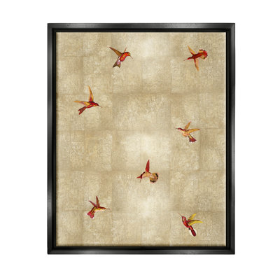 «Red Hummingbirds Flying - Floater Frame», impression sur toile