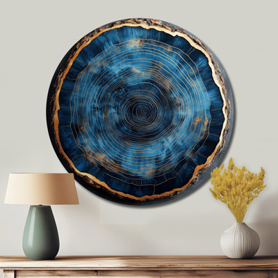 Blue Forest Of Wood Slide Collage II - Forest Round Metal Wall Art