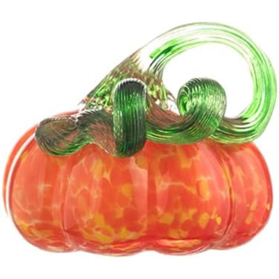 3.5" Hand-Blown Glass Pumpkin Halloween Decor Fall Home Figurines Collectible Harvest Thanksgiving Wedding & Autumn Mantel Decorations Paperweight Tabletop Ornaments(Red Orange)