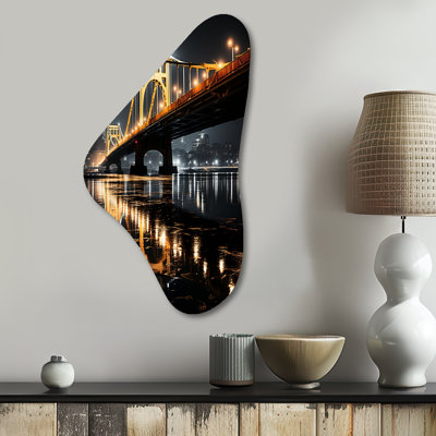 «Pittsburgh Beautiful Cityscape At Night - Pittsburgh Boomerang Shape», art mural asymétrique en métal