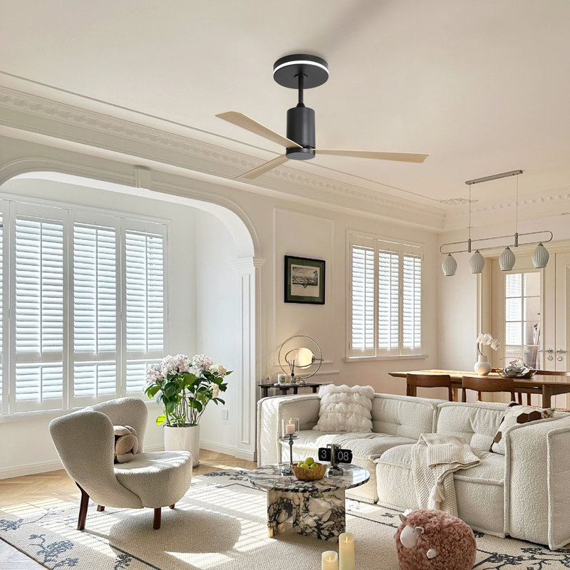 53" Flush Mount LED Ceiling Fan with Remote Control