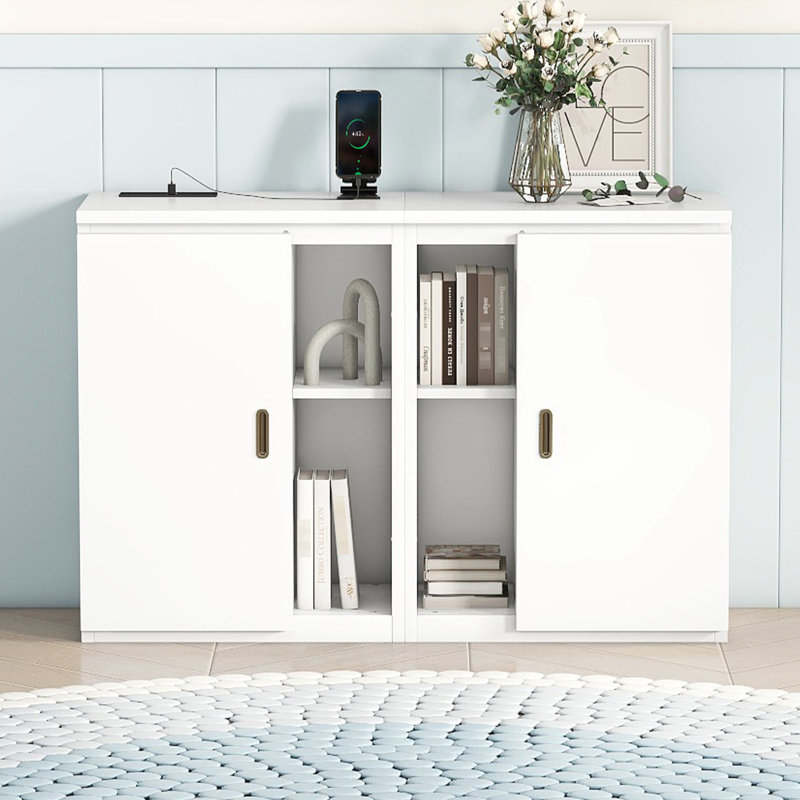 Grand lit avec rangement et ports - Pratique pour le bureau à domicile, Blanc, Grand lit