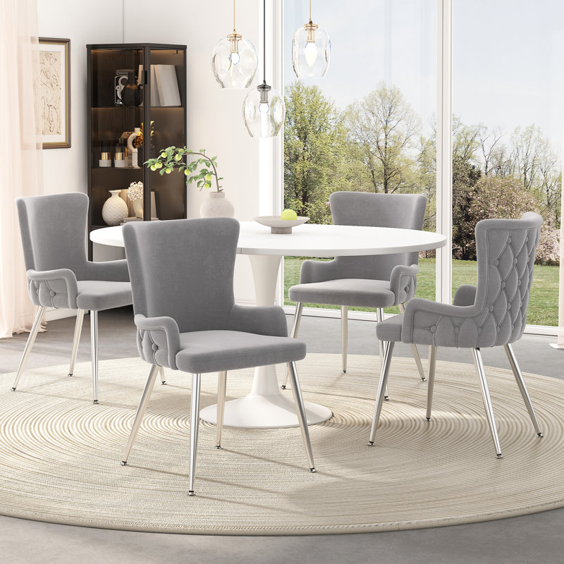 Velvet Upholstered Armchair in Grey