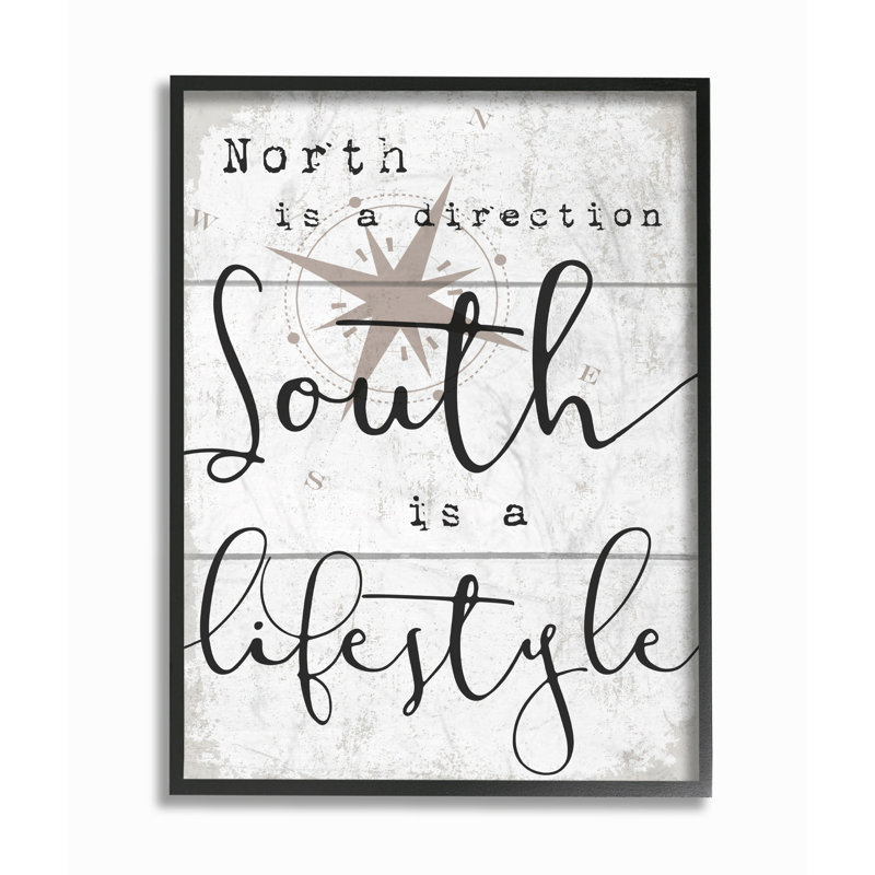 «South Is A Lifestyle Compass White Planked Look» par Daphne Polselli, reproduction d'art textuel sur toile, Toile