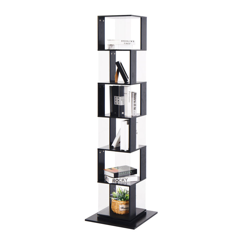 6-layer board rotating floor stand simple bookshelf, (6 Shelves) 74.8" H x 19.68" W x 19.68" D, Black