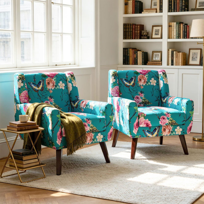 Fauteuil Davey, Mélange de lin bleu / rose