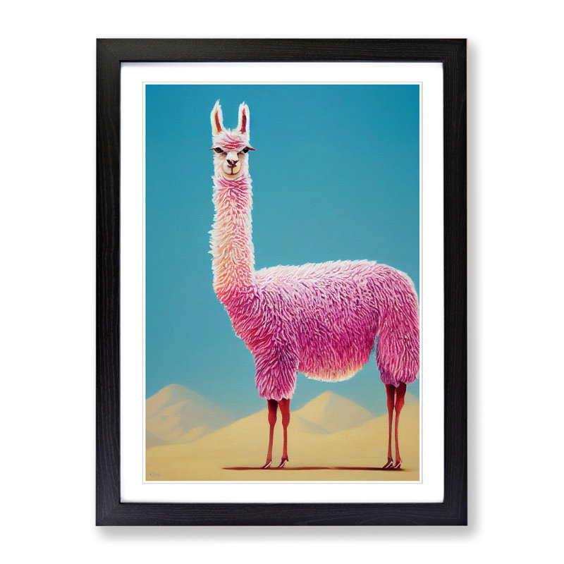 Llama Painting - Single Picture Frame Print, Black, 34cm H x 25cm W x 2cm D