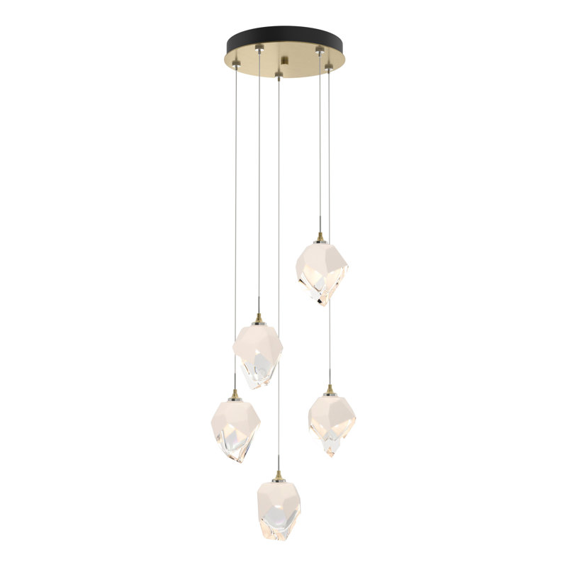 Luminaire suspendu à motif géométrique Chrysalis, H 80 po x l 15,4 po x P 15,4 po, Blanc, Laiton moderne