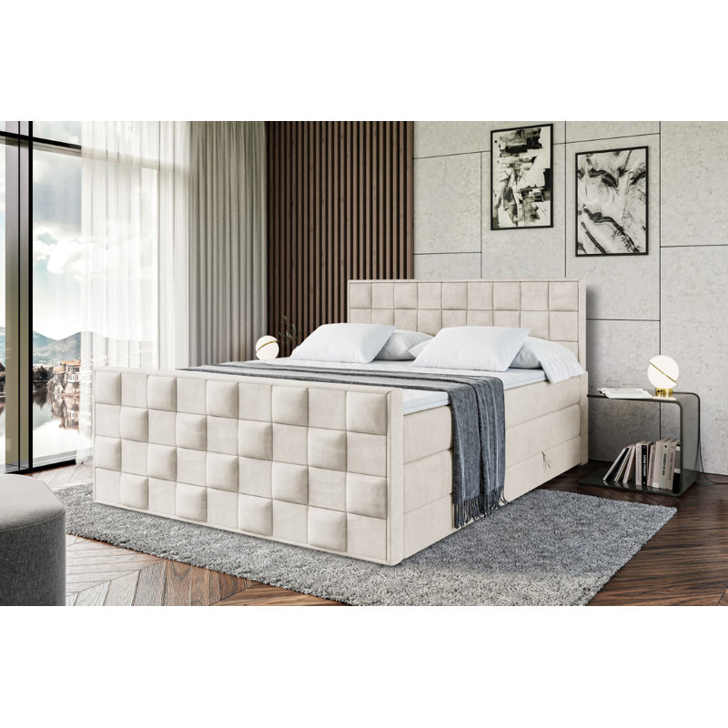 Brenen Bed with Mattress, 160cm W x 200cm L, Beige cream