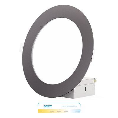 Infibrite 6 Inch Thin Recessed LED Ceiling Light Kit with Selectable Color Temperature Light, Black Finish, 12 Watt, 1050 Lumens, Dimmable, Wet Rated
