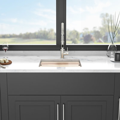 White 21X18" Granite Composite Quartz Workstation Sink For Kitchen, Undermount Style, Smooth And , Dirt - , Quiet Use, Package With Rack, Strainers, Grid, Board Installation Guide Kitchen Sink, High