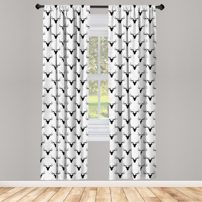 Ambesonne Deer 2 Panel Curtain Set, Deer Head With Antlers Silhouette Form Stained Worn Background Animal Illustration, Lightweight Window Treatment L -  East Urban Home, B56CA440CC434231B5F49455BAA5DD8E