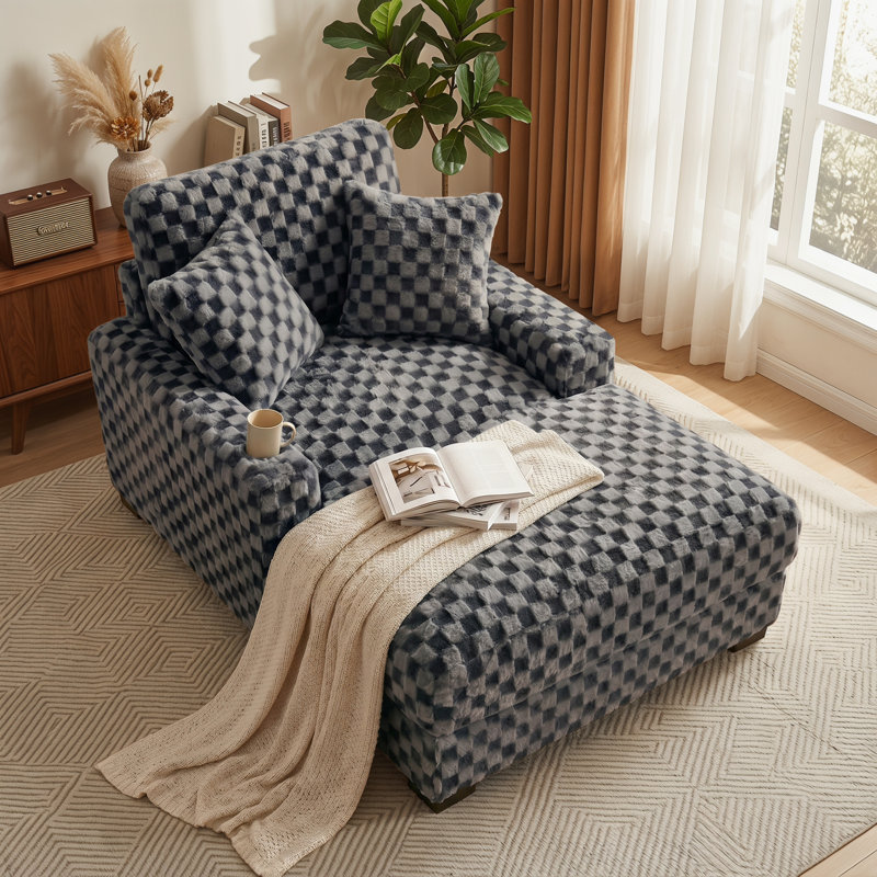 Chaise avec accoudoirs rembourrés en fausse fourrure de 41 pouces et fauteuil surdimensionné avec structure en bois, Gray