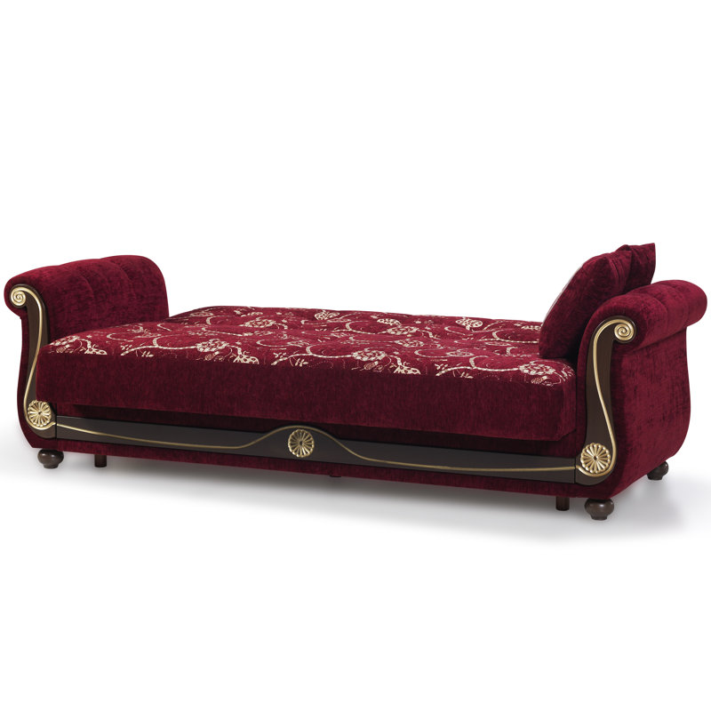 Burgundy Twin Fabric Sofa Bed with Hidden Storage