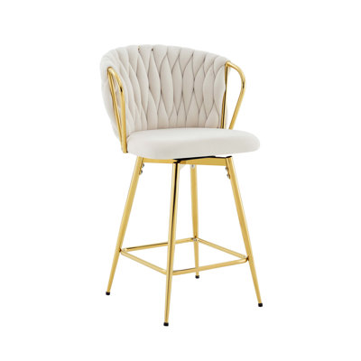 Ensemble de 2 tabourets de bar modernes en velours tressé avec structure en métal, tabouret de comptoir rembourré avec dossier en corde tissée pour îlot de cuisine, bar ou salle à manger