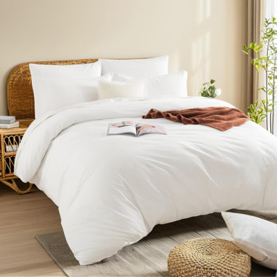 NEXHOME PRO Duvet Cover Set California King Linen Look Textured Cream White Organic Natural 100% Washed Cotton Duvet Cover 3 Pieces Bedding Set with Zipper Closure, Breathable, Soft (No Comforter)