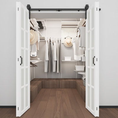 Portes DoooLi 24 po x 80 po - 10 panneaux, fabrication en bois, design moderne, portes de grange pliantes avec quincaillerie