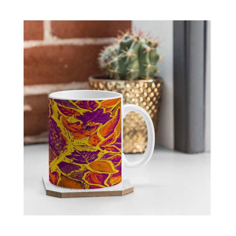 Grande tasse à café orange batik hibou Faustine