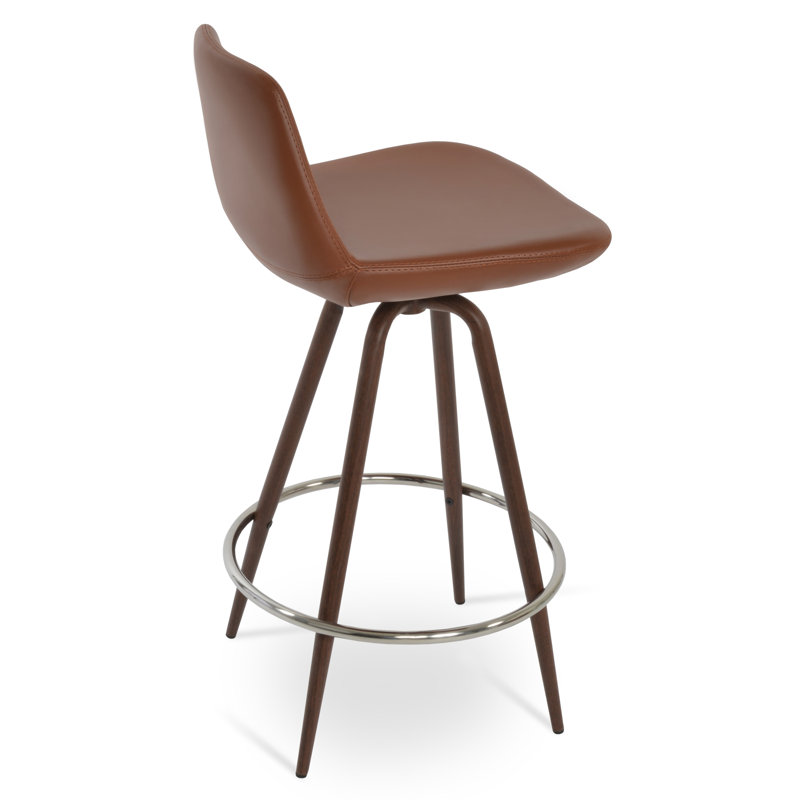 Tabouret pivotant Pera Max, Tabouret de comptoir (siège d’une hauteur de 24, Noyer, Similicuir os