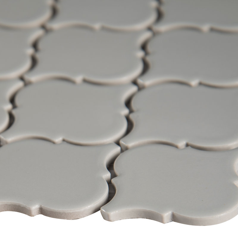 Segment Stone 11 in. x 12.5 in. Glossy Porcelain Arabesque Pattern Floor and Wall Tile, Stone