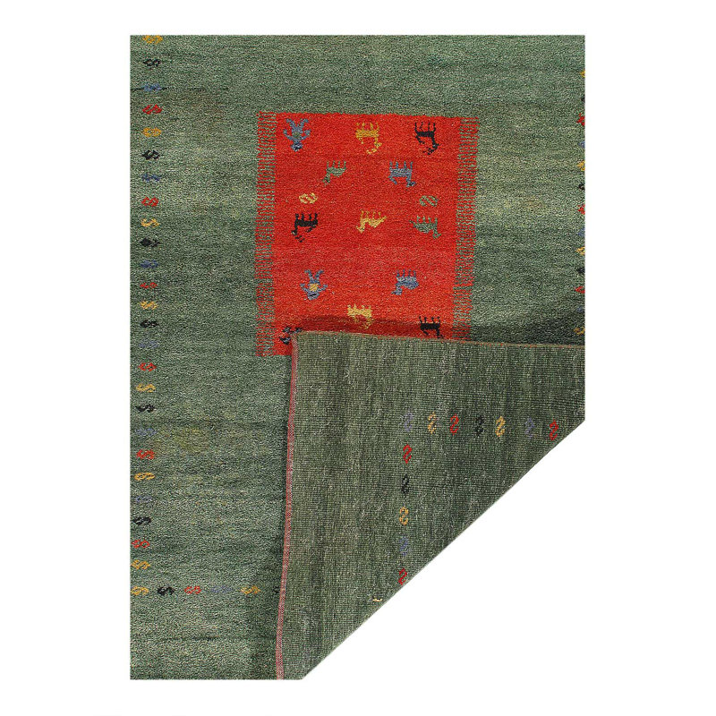 Green Hand Knotted Gabbeh Rug 5' X 8'