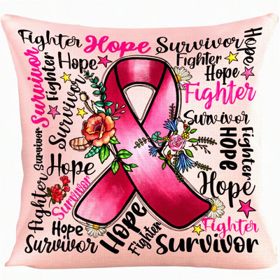 Pink Ribbon Survivor Sympathy Pillowcase - Breast Cancer Awareness Gift with Positive Energy - Cotton Linen Throw Pillow Cover