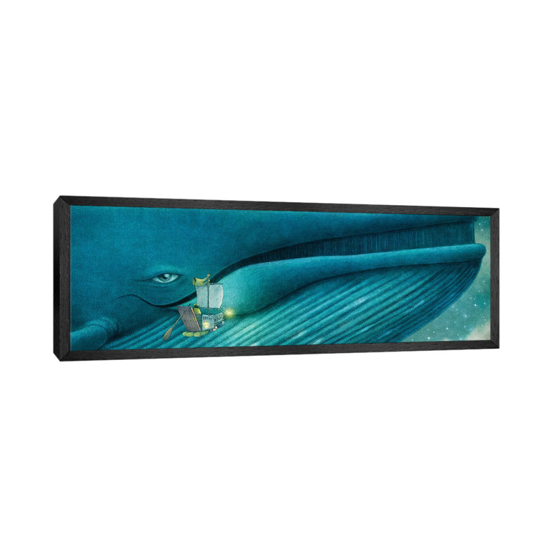 Finn And The Blue Whale by Terry Fan - Floater Frame Panoramic Gallery-Wrapped Canvas Giclée on Canvas, Black