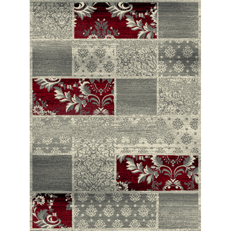 Tapis décoratif gris/rouge capitonné Ohe, Rectangle 3 pi 9 po x 5 pi 5 po