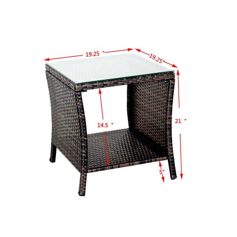 Table basse d'extérieur avec plateau en verre Laylia 19,25 po x 19,25 po x 21 po (L x l x H)