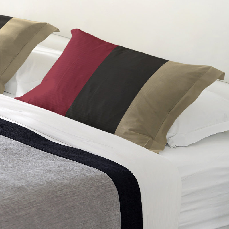 Polyester Striped Sham Set, King, Brick Red/Black/Desert Sand, Microfiber