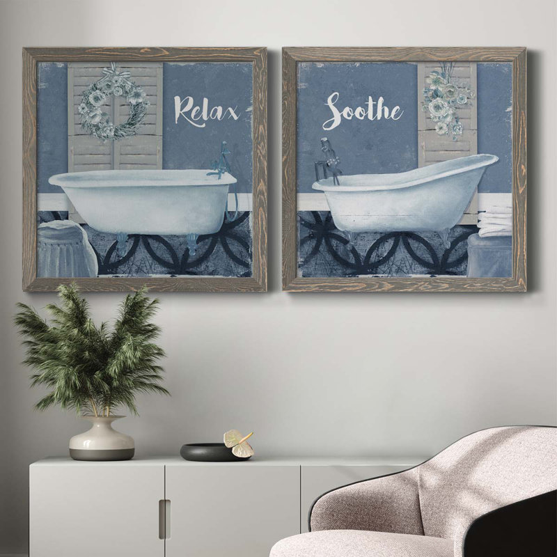 Relax - ensemble de 2 impressions sur toile, Toile avec cadre gris, H 31,5 po x l 63 po x P 1,5 po