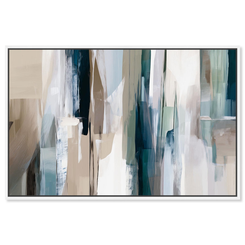 Art mural abstrait sur toile , Cadre flottant blanc, H 17 po x l 25 po