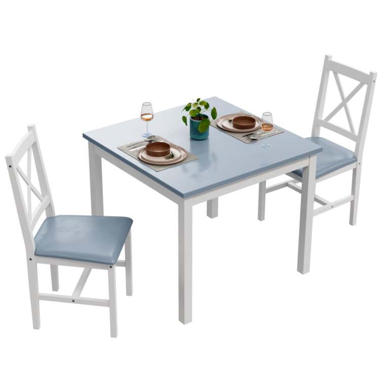 Visby 3 - Piece Dining Table Set for 2, Kitchen Square Table & Chairs Set with 2 Upholstered Chairs