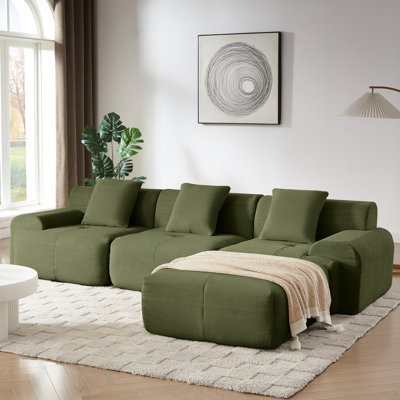 Corduroy 113" L-shaped , 3 With Movable , Deep Seat, Wide , No Assembly, Shipping Cost Reduction Modular Sectional For Living Room, Corduroy, Non-slip, Three Throw Pillows, Elegant Texture