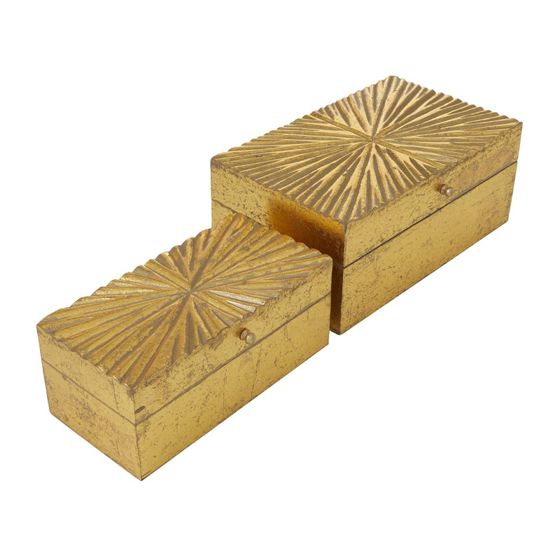 Boîte décorative en bois avec couvercle à charnières, Or