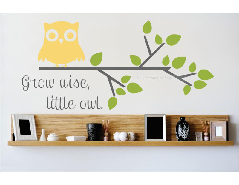 Décalcomanie murale agrandir, little hibou, H 12 po x l 30 po x p 0,16 po, Vert / Gris / Jaune