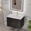 Meuble-lavabo mural moderne cannelé noir 24 po - Lavabo en acrylique intégré avec tiroirs à fermeture douce, coins arrondis