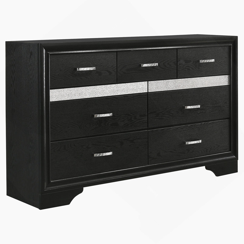 Commode 9 tiroirs noire, Noir