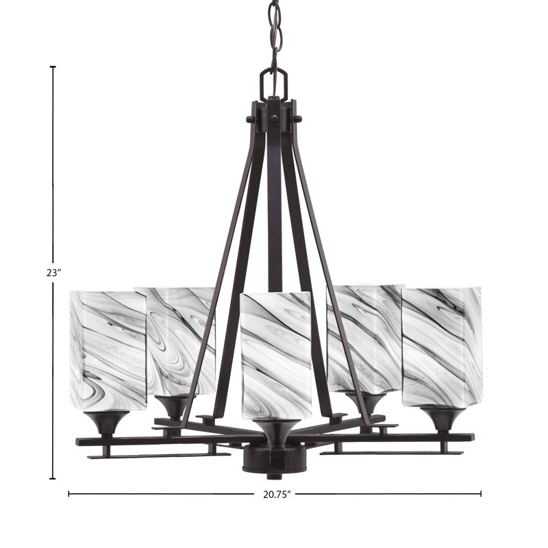 Lustre 5 lumières Uptowne illustré en finition granit foncé avec verre tourbillon onyx carré de 3,5 po